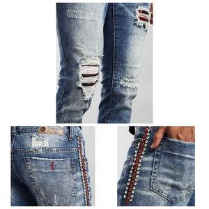 INDUSTRIAL INDIGO Men’s Jeans W42-L34 Blue Rhinestone Distressed